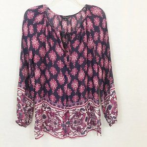 Lucky Brand Henley Printed Long Sleeve Blouse S